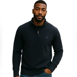 2/$40 CHAPS Men Black 1/4 Zip Pullover Sweater Cotton Sz Large Cozy Soft Office